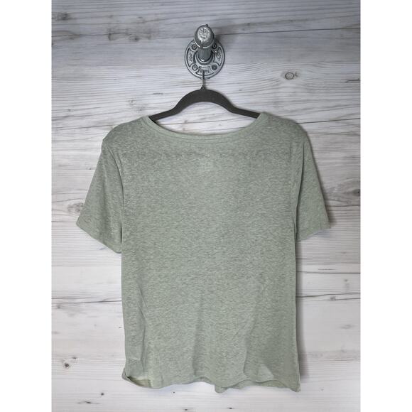 A New Day Shirt Womens Medium Heather Sage Green Linen Blend Twist Front V Neck - Picture 9 of 9